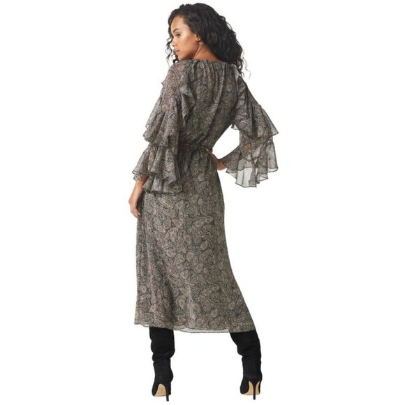 Misa Los Angeles “Donna” Paisley Shimmer & Ruffle Long-Sleeve Dress – XXS NWT! - Picture 4 of 14